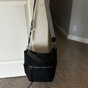 Rebecca Minkoff Black Crossbody Bag with Striped Strap